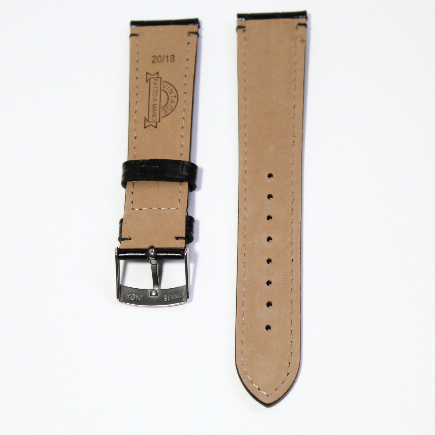 Cambridge Handmade Alligator Grain Leather Watch Strap in Black back view