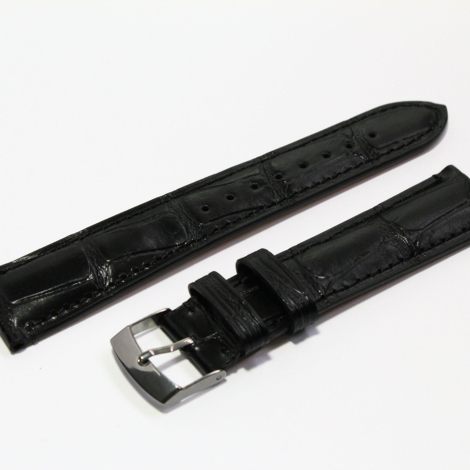 Cambridge Handmade Alligator Grain Leather Watch Strap in Black oblique view