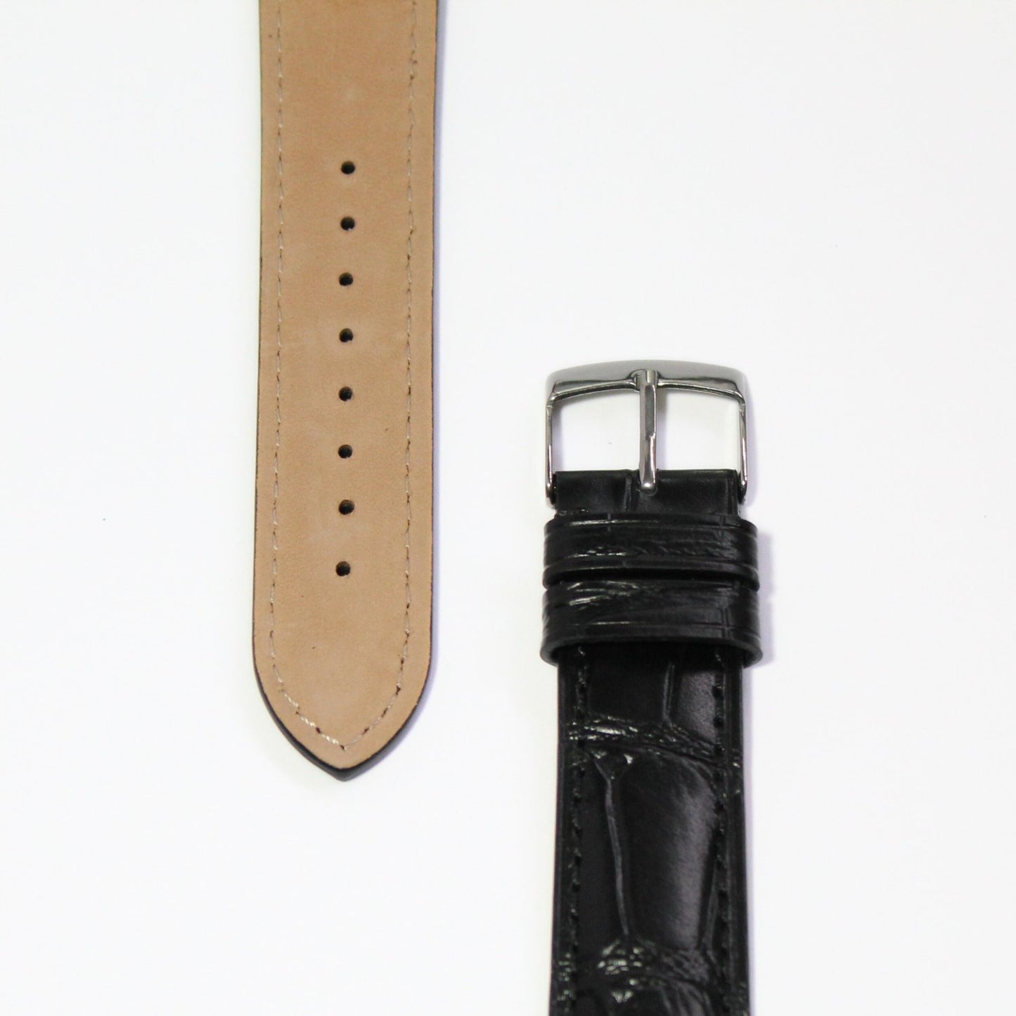 Cambridge Handmade Alligator Grain Leather Watch Strap in Black closeup view