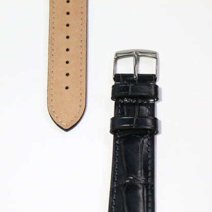 Cambridge Handmade Alligator Grain Leather Watch Strap in Blue closeup view