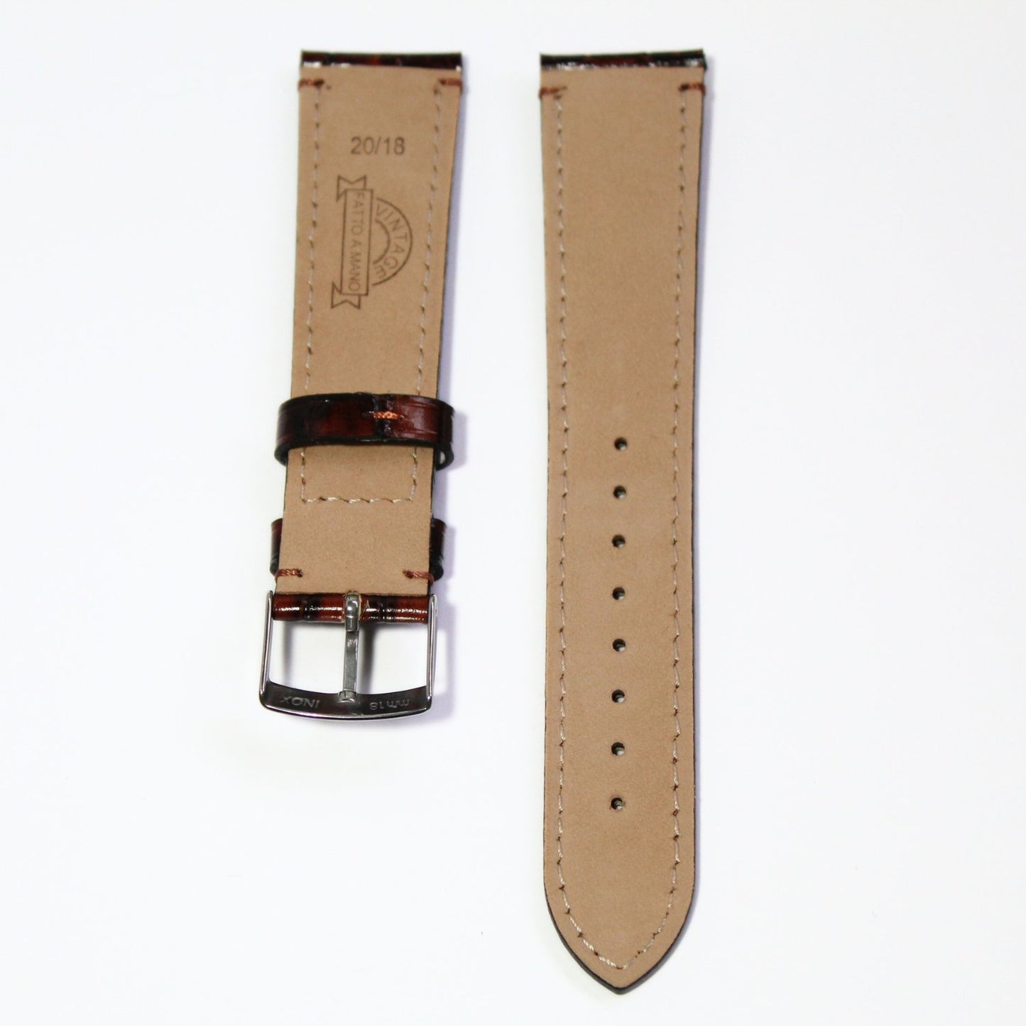 Cambridge Handmade Alligator Grain Leather Watch Strap in Tan/Gold back view