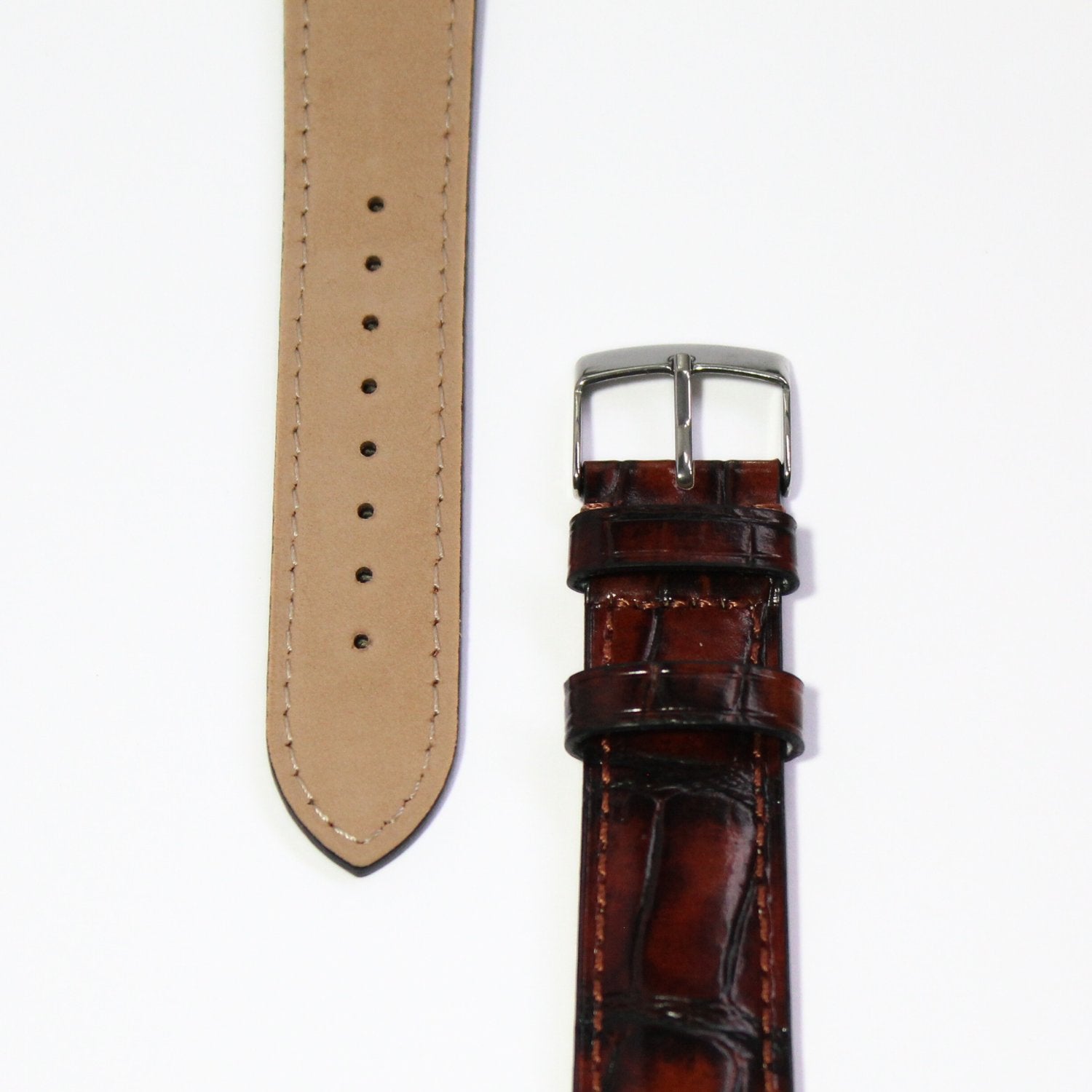 Cambridge Handmade Alligator Grain Leather Watch Strap in Tan/Gold closeup view