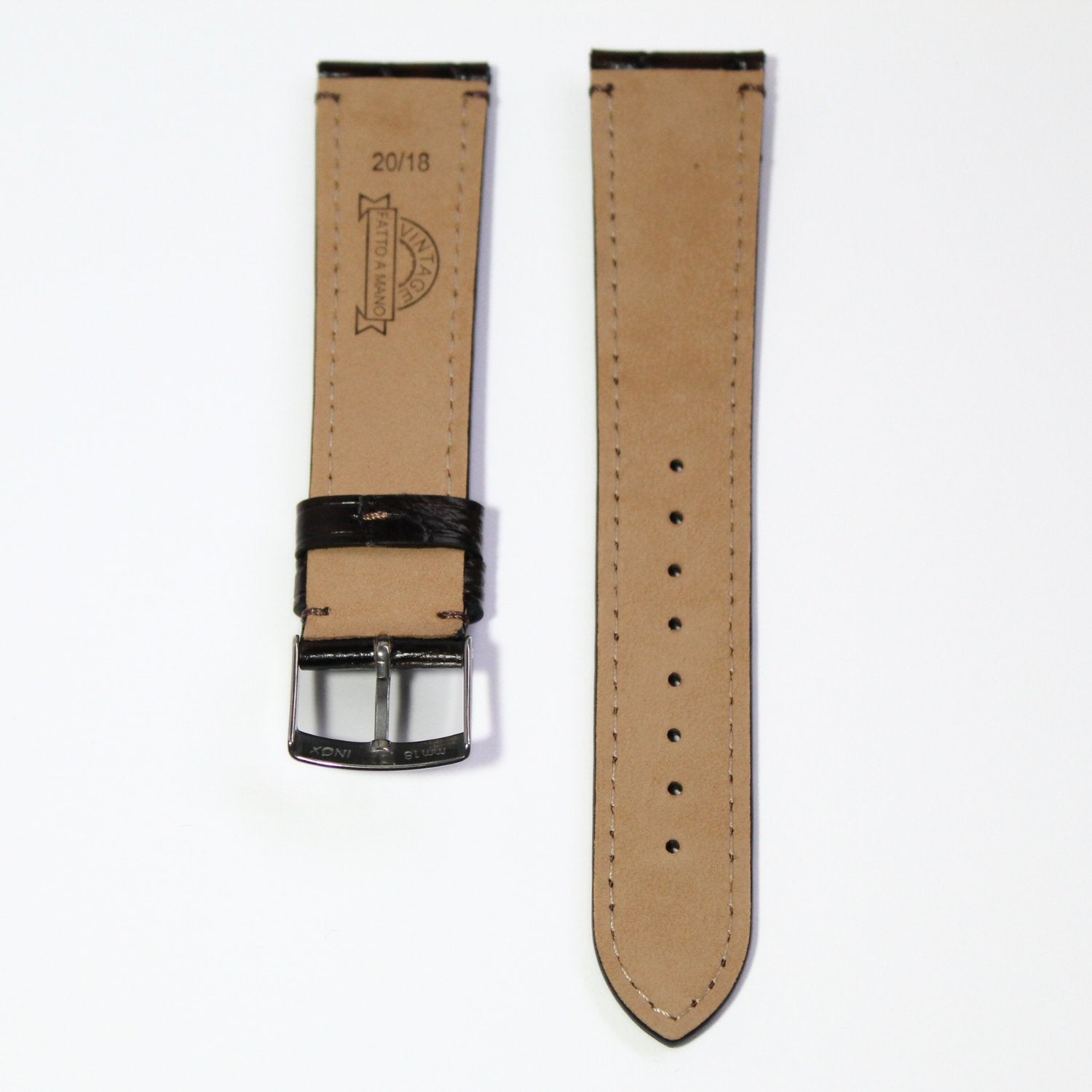 Cambridge Handmade Alligator Grain Leather Watch Strap in Brown back view