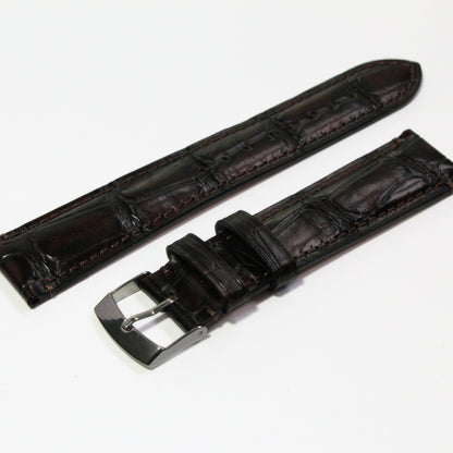 Cambridge Handmade Alligator Grain Leather Watch Strap in Brown oblique view