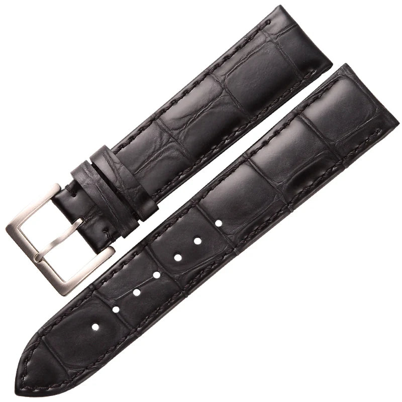 Embossed Calfskin Black Leather Watch Strap