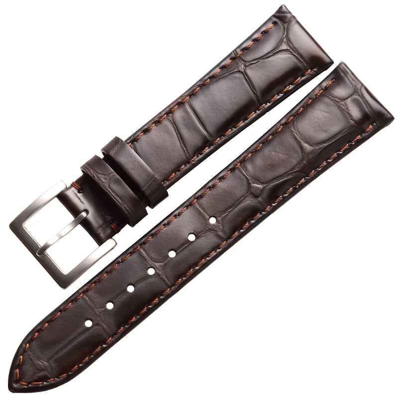 Embossed Calfskin Leather Watch Strap in Dark Brown