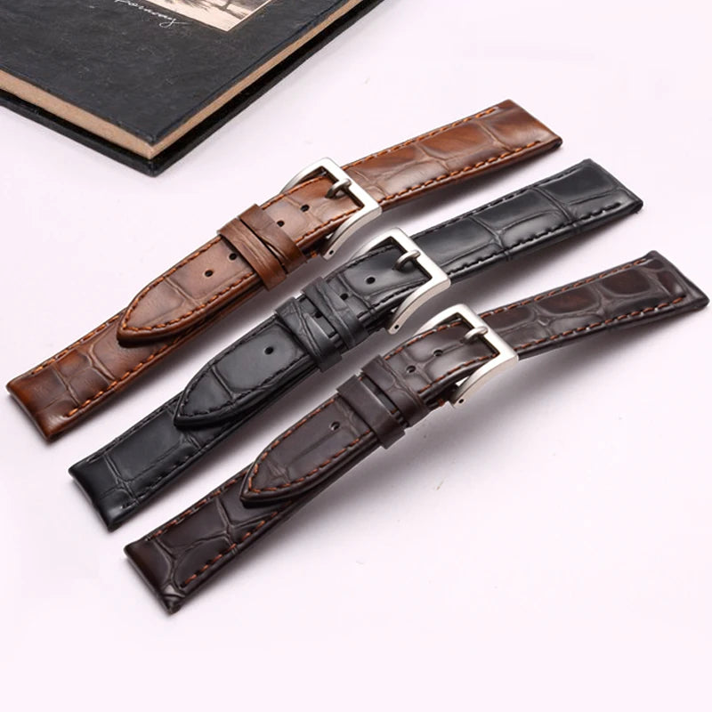 Embossed Calfskin Leather Watch Straps - Black and Brown