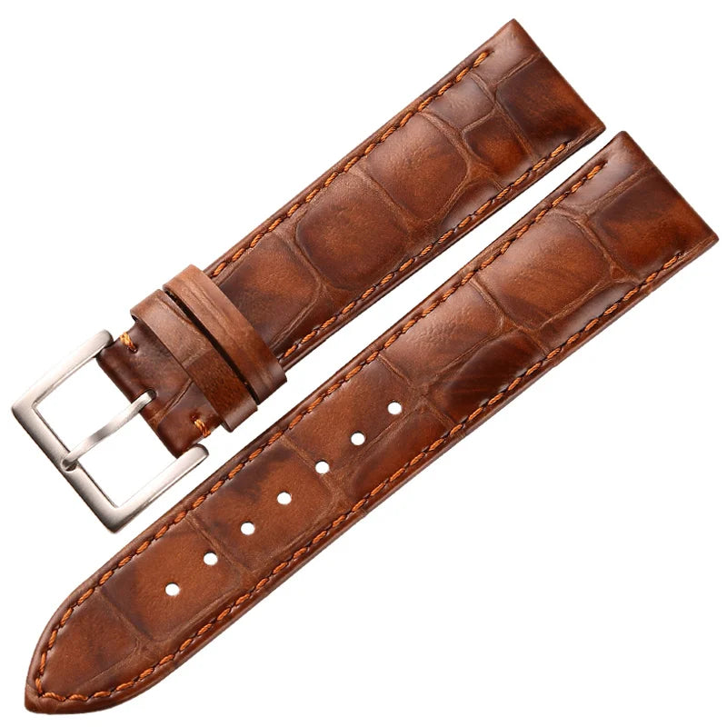 Embossed Calfskin Leather Watch Strap in Light Brown