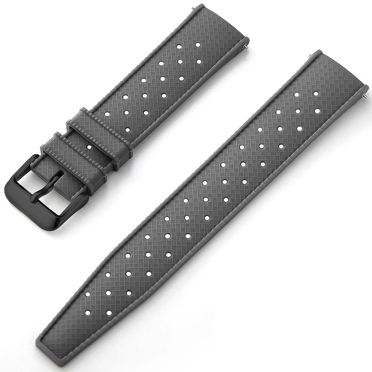 Grey Tropical Silicone Rubber Watch Strap - Black Buckle