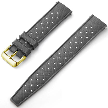 Grey Tropical Silicone Rubber Watch Strap - Gold Buckle