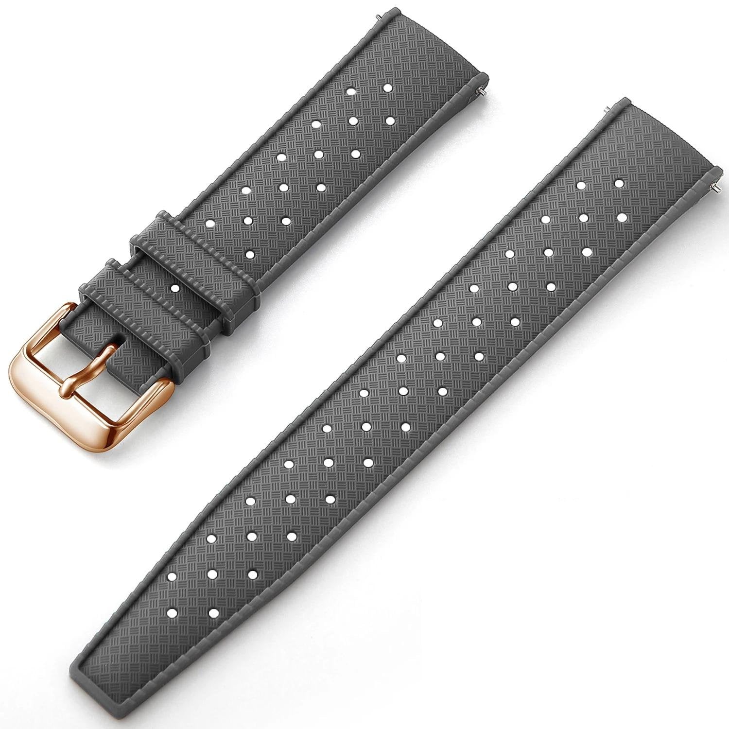 Grey Tropical Silicone Rubber Watch Strap - Rose Gold Buckle