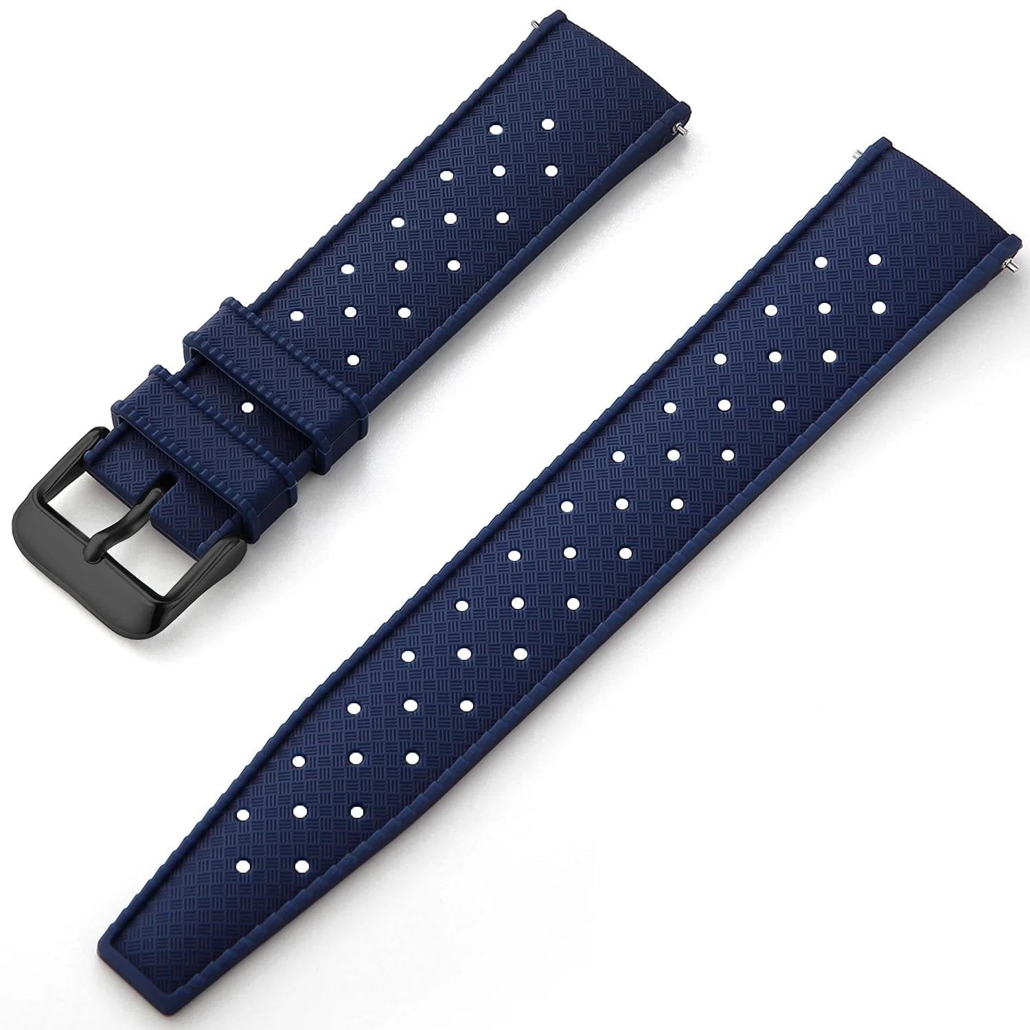 Ink Blue Tropical Silicone Rubber Watch Strap - Black Buckle