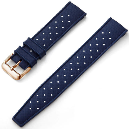 Ink Blue Tropical Silicone Rubber Watch Strap - Rose Gold Buckle