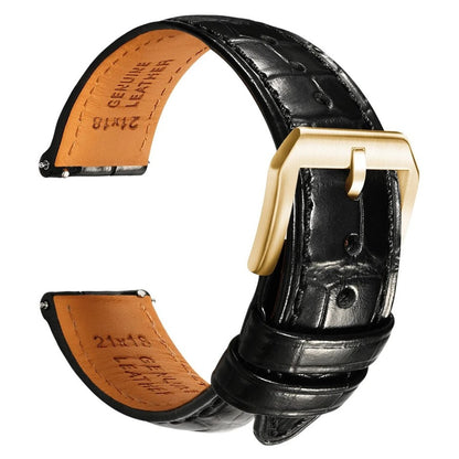 Embossed Italian Alligator Leather Watch Strap in Black - Quick Release - Gold Buckle