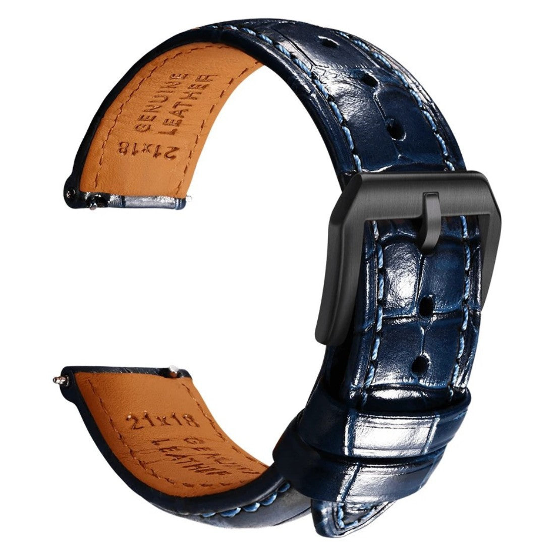 Embossed Italian Alligator Leather Watch Strap in Blue - Quick Release - Black Buckle