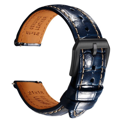 Embossed Italian Alligator Leather Watch Strap in Blue - Contrast Stitching - Quick Release - Black Buckle