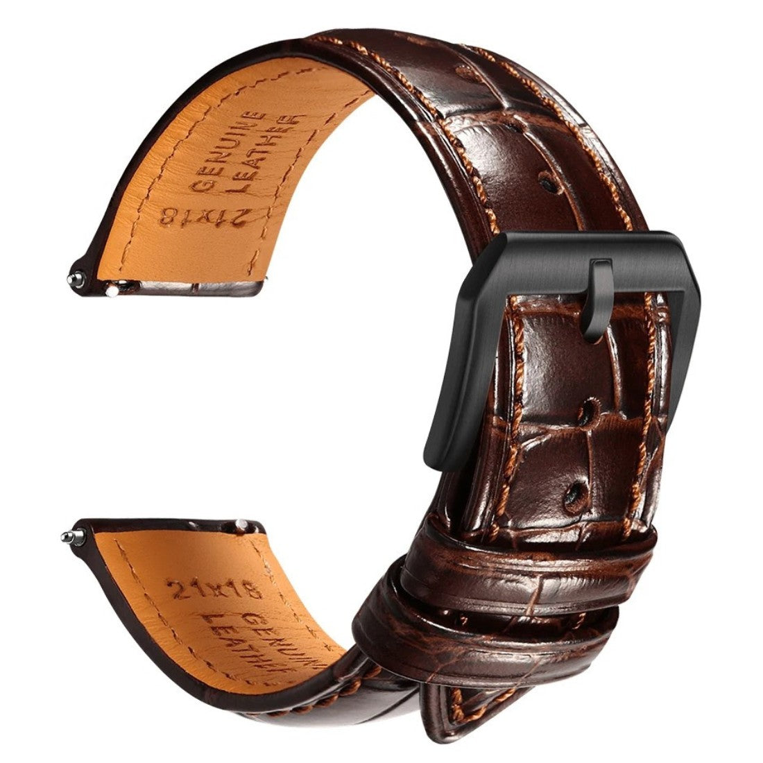 Embossed Italian Alligator Leather Watch Strap in Brown - Quick Release - Black Buckle