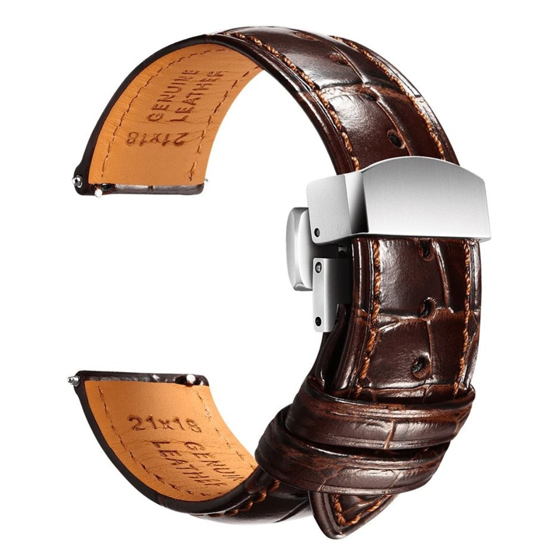 Embossed Italian Alligator Leather Watch Strap in Brown - Quick Release - Butterfly Clasp