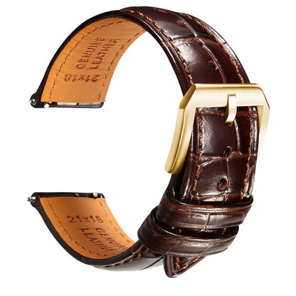 Embossed Italian Alligator Leather Watch Strap in Brown - Quick Release - Gold Buckle