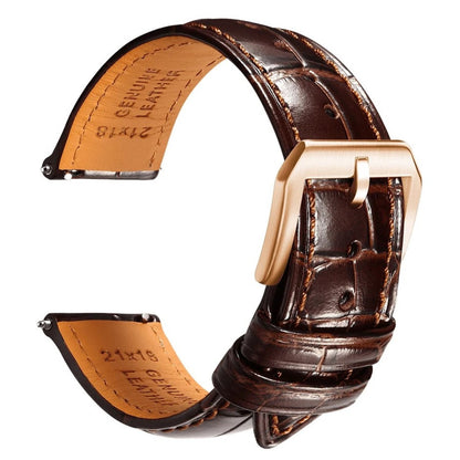 Embossed Italian Alligator Leather Watch Strap in Brown - Quick Release - Rose Gold Buckle