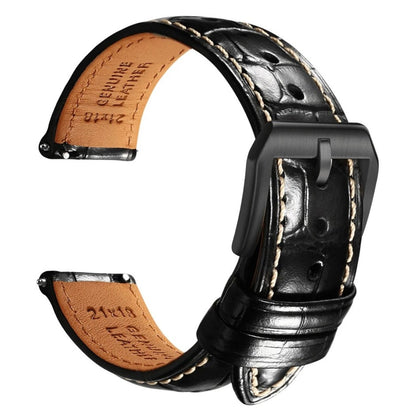 Embossed Italian Alligator Leather WatchStrap in Black - Contrast Stitch - Quick Release - Black Buckle