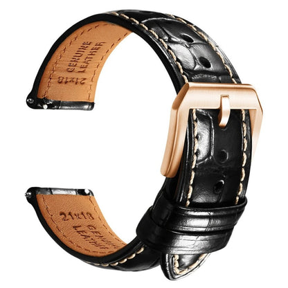 Embossed Italian Alligator Leather WatchStrap in Black - Contrast Stitch - Quick Release - Rose Gold Buckle