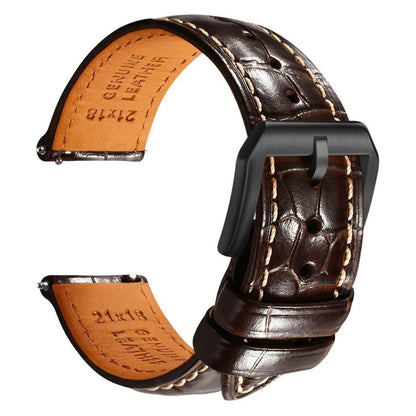 Embossed Italian Alligator Leather Watch Strap in Brown - Contrast Stitch - Quick Release - Black Buckle