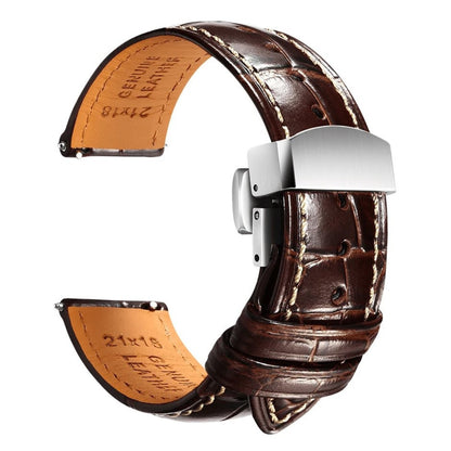 Embossed Italian Alligator Leather Watch Strap in Brown - Contrast Stitch - Quick Release - Butterfly Clasp