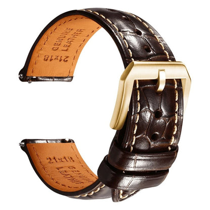 Embossed Italian Alligator Leather Watch Strap in Brown - Contrast Stitch - Quick Release - Gold Buckle