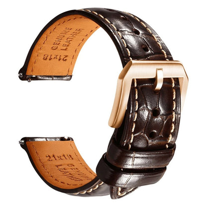 Embossed Italian Alligator Leather Watch Strap in Brown - Contrast Stitch - Quick Release - Rose Gold Buckle