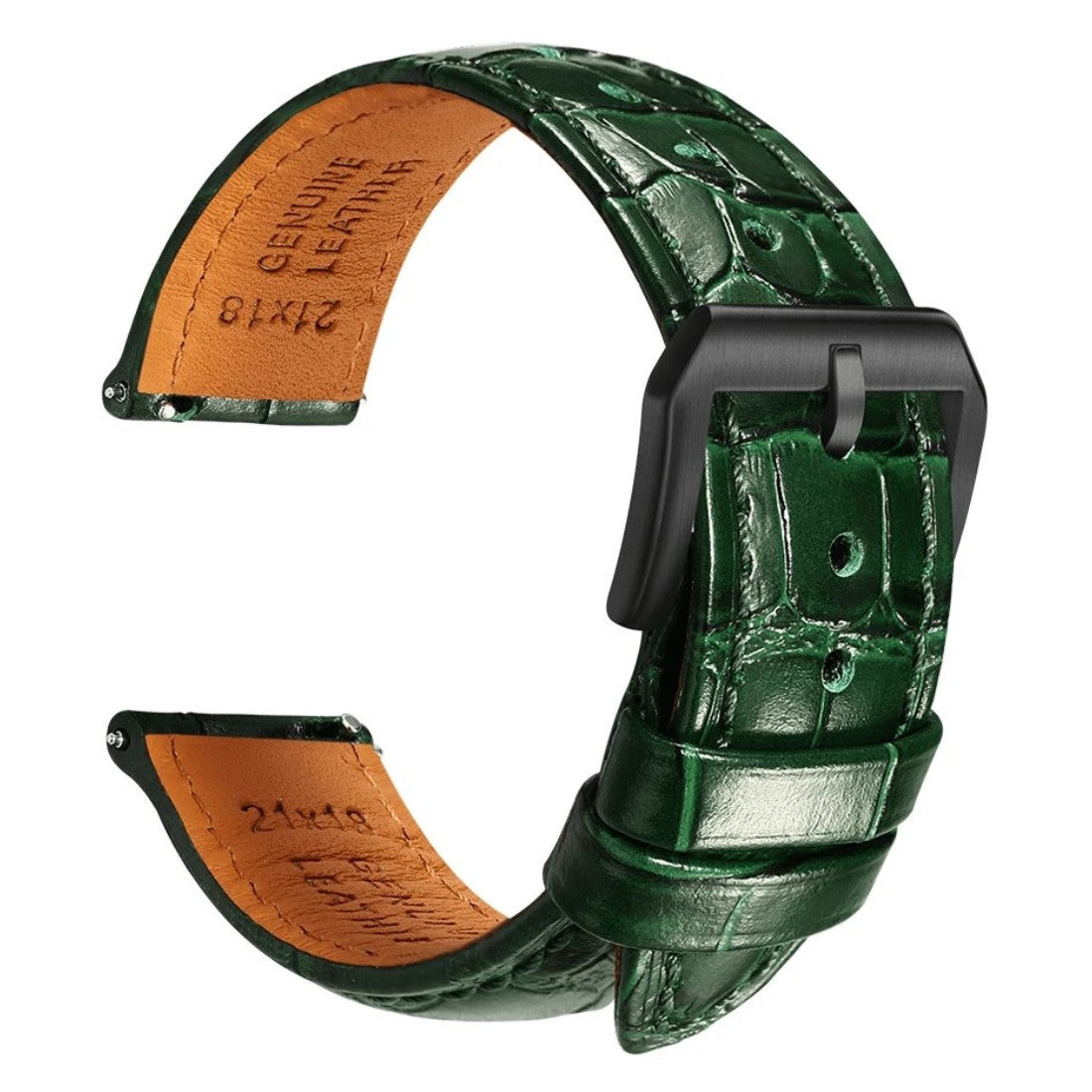 Embossed Italian Alligator Leather Watch Strap in Green - Quick Release - Black Buckle