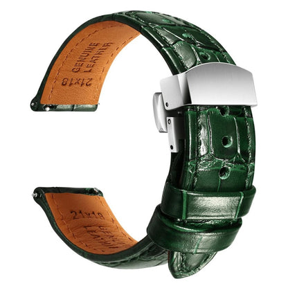 Embossed Italian Alligator Leather Watch Strap in Green - Quick Release - Butterfly Clasp