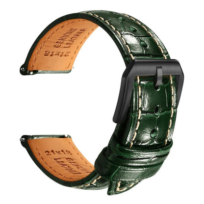 Embossed Italian Alligator Leather Watch Strap in Green - Contrast Stitch - Quick Release - Black Buckle