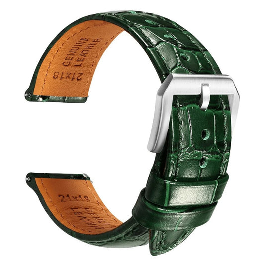 Embossed Italian Alligator Leather Watch Strap in Green - Quick Release - Silver Buckle