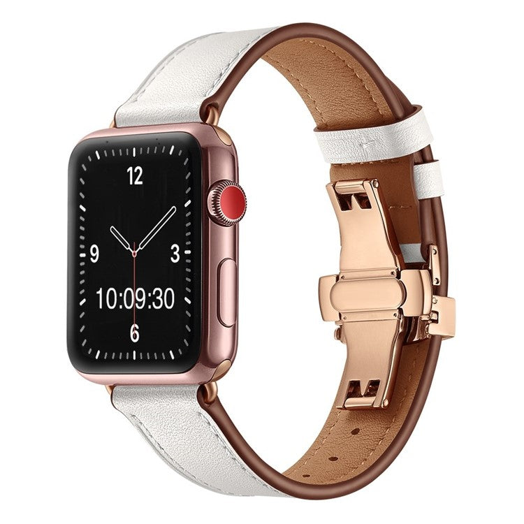 The London: Premium Leather Apple Watch Strap in White - Contrast Stitch - Rose Gold Buckle