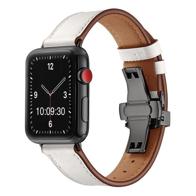 The London: Premium Leather Apple Watch Strap in White - Contrast Stitch - Black Buckle