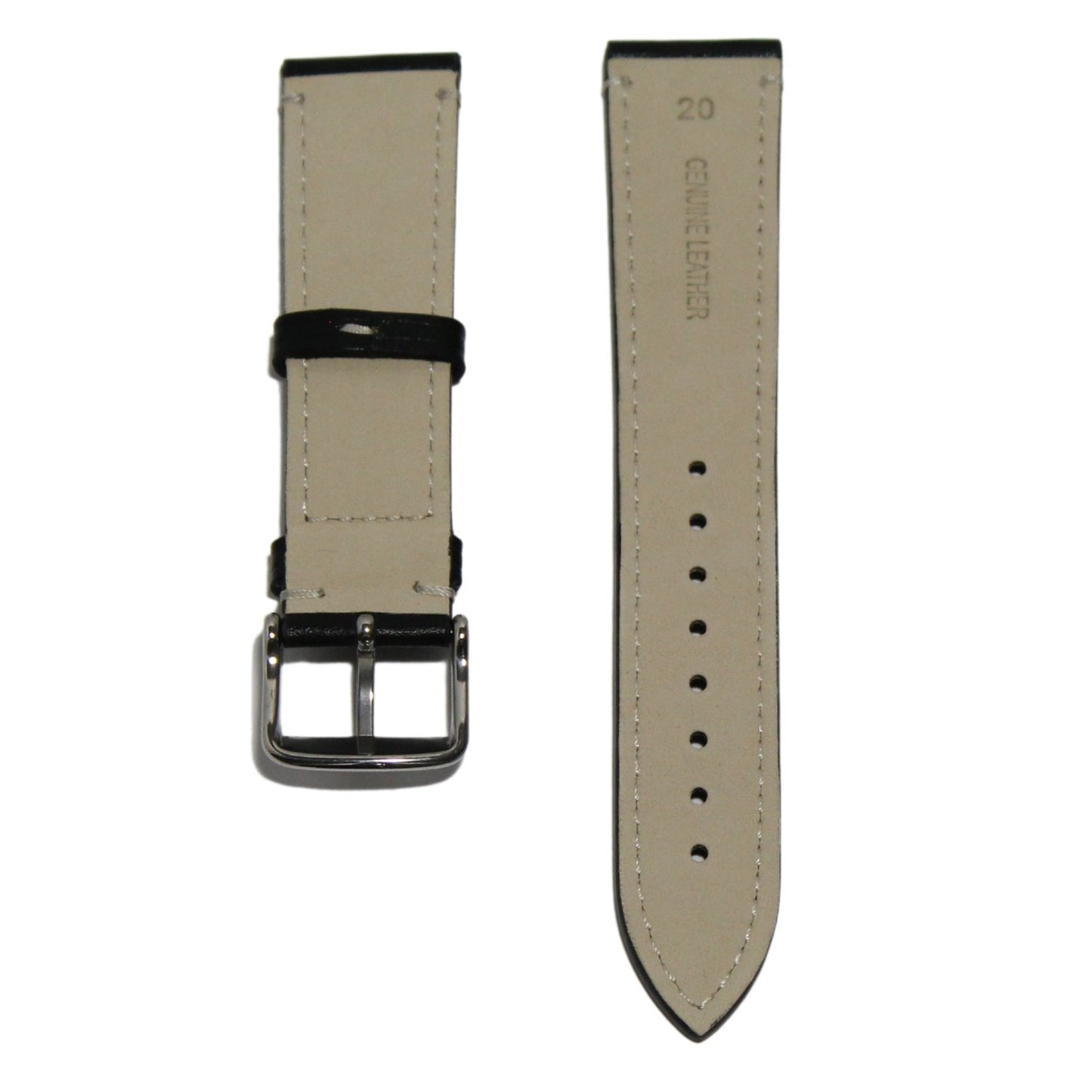 Marlow Handmade Italian Leather Watch Strap in Black - Contrasting Stitch - back