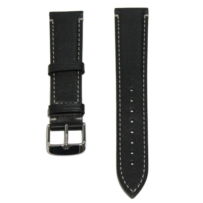 Marlow Handmade Italian Leather Watch Strap in Black - Contrasting Stitch - front 