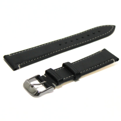 Marlow Handmade Italian Leather Watch Strap in Black - Contrasting Stitch - oblique