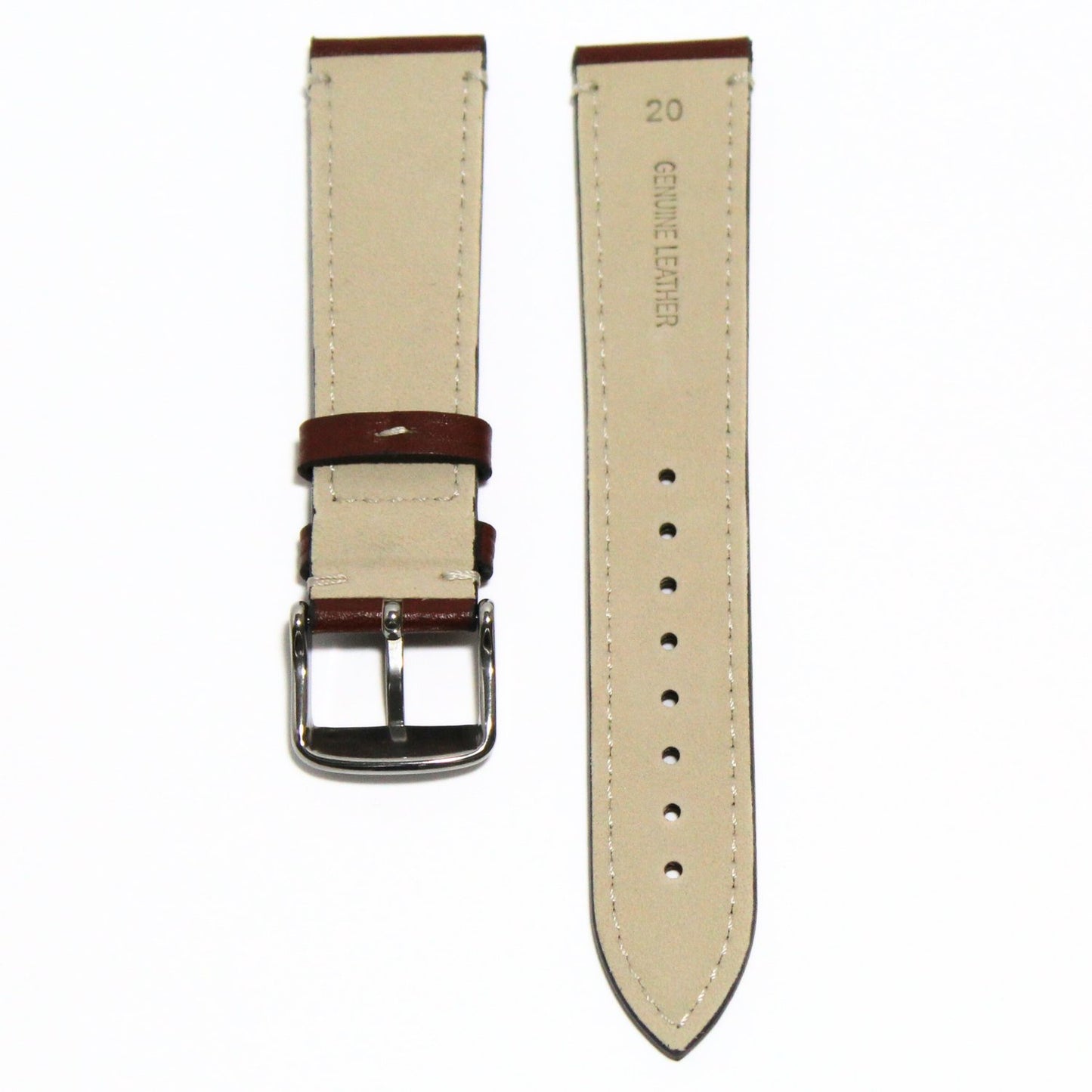 Marlow Handmade Italian Leather Watch Strap in Brown - Contrasting Stitch - back