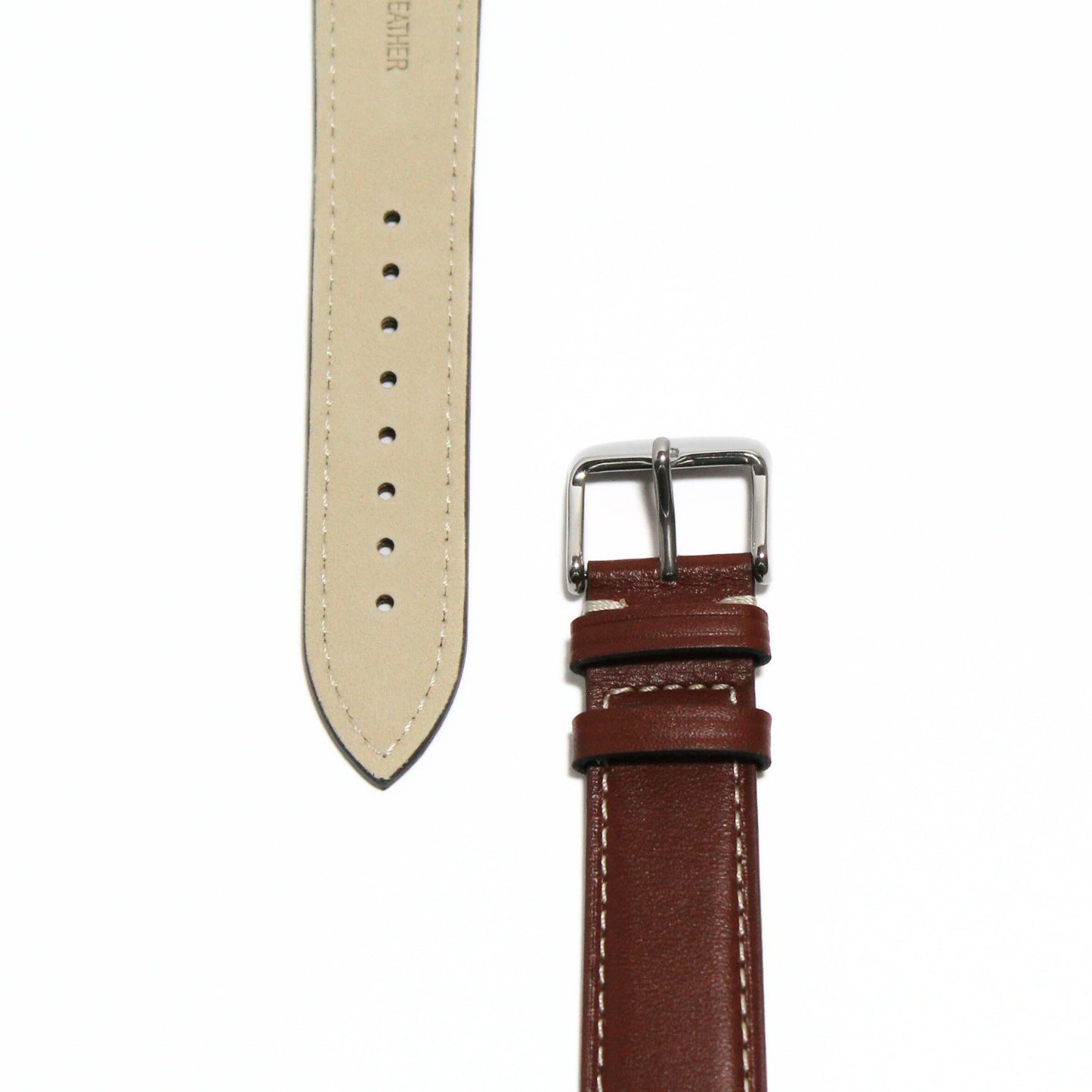 Marlow Handmade Italian Leather Watch Strap in Brown - Contrasting Stitch - closeup