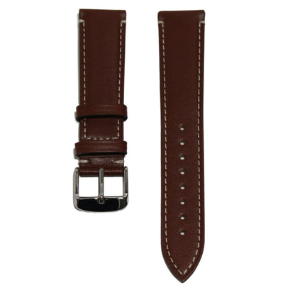 Marlow Handmade Italian Leather Watch Strap in Brown - Contrasting Stitch - front