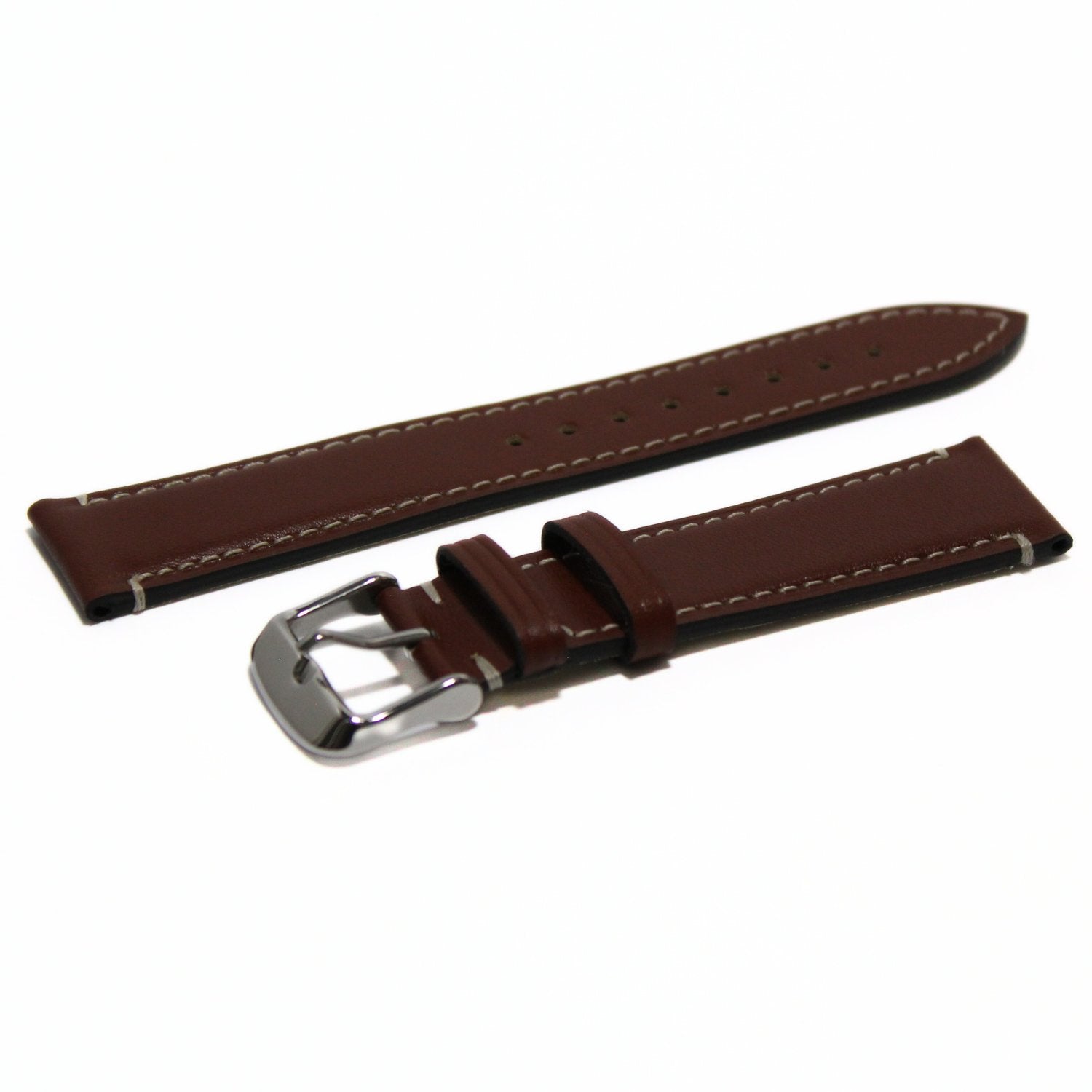 Marlow Handmade Italian Leather Watch Strap in Brown - Contrasting Stitch - oblique