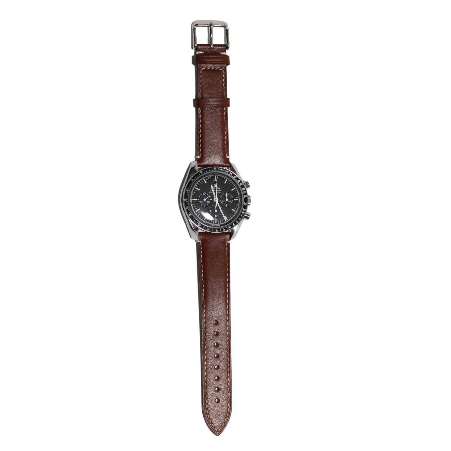 Marlow Handmade Italian Leather Watch Strap in Brown - Contrasting Stitch - fitted to a watch