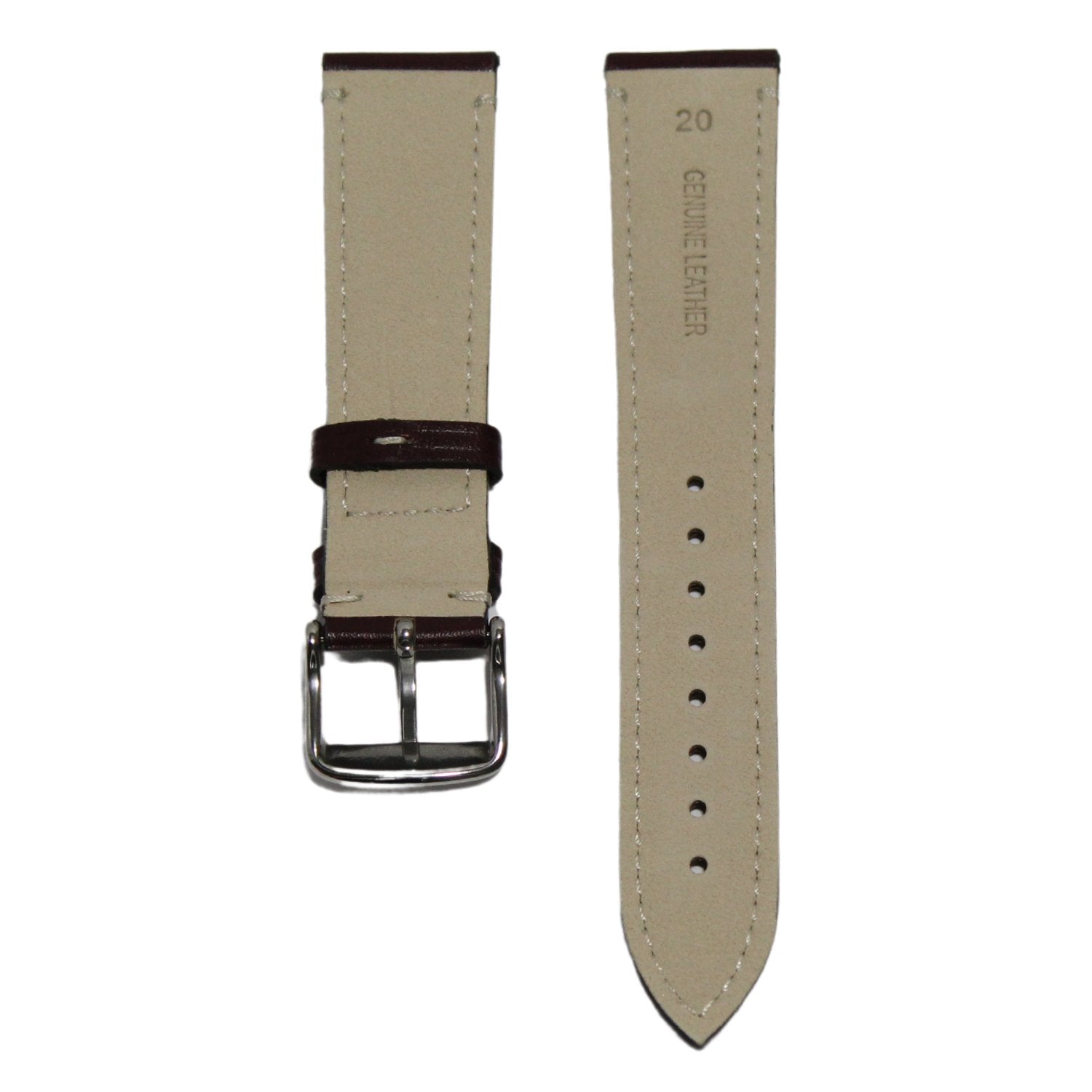 Marlow Handmade Italian Leather Watch Strap in Burgundy - Contrasting Stitch - back