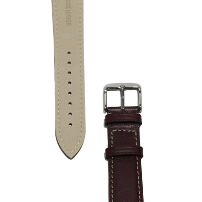 Marlow Handmade Italian Leather Watch Strap in Burgundy - Contrasting Stitch - closeup