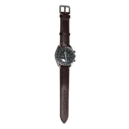 Marlow Handmade Italian Leather Watch Strap in Burgundy - Contrasting Stitch - fitted to a watch