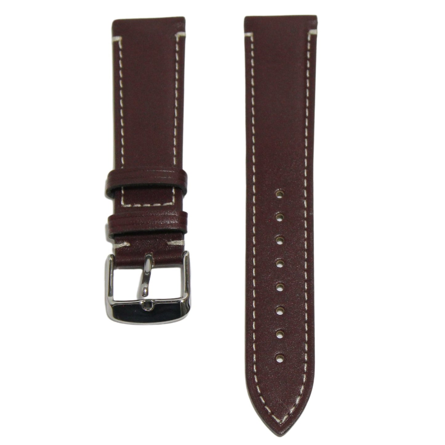 Marlow Handmade Italian Leather Watch Strap in Burgundy - Contrasting Stitch - front