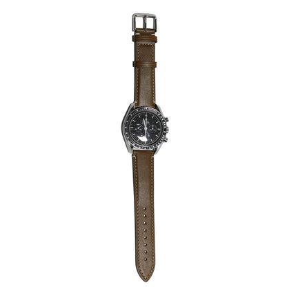 Marlow Handmade Italian Leather Watch Strap in Green - Contrasting Stitch - fitted to a watch