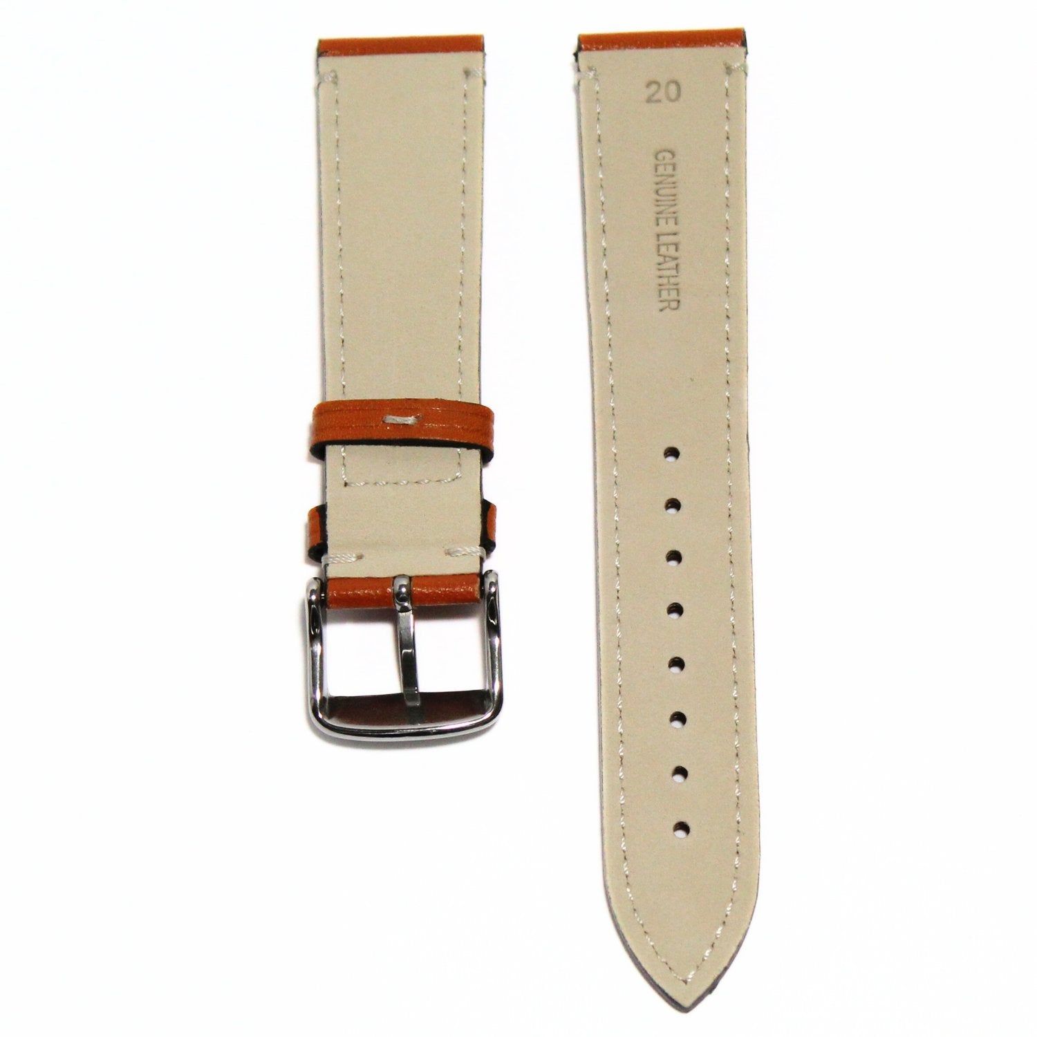 Marlow Handmade Italian Leather Watch Strap in Tan - Contrasting Stitch - back